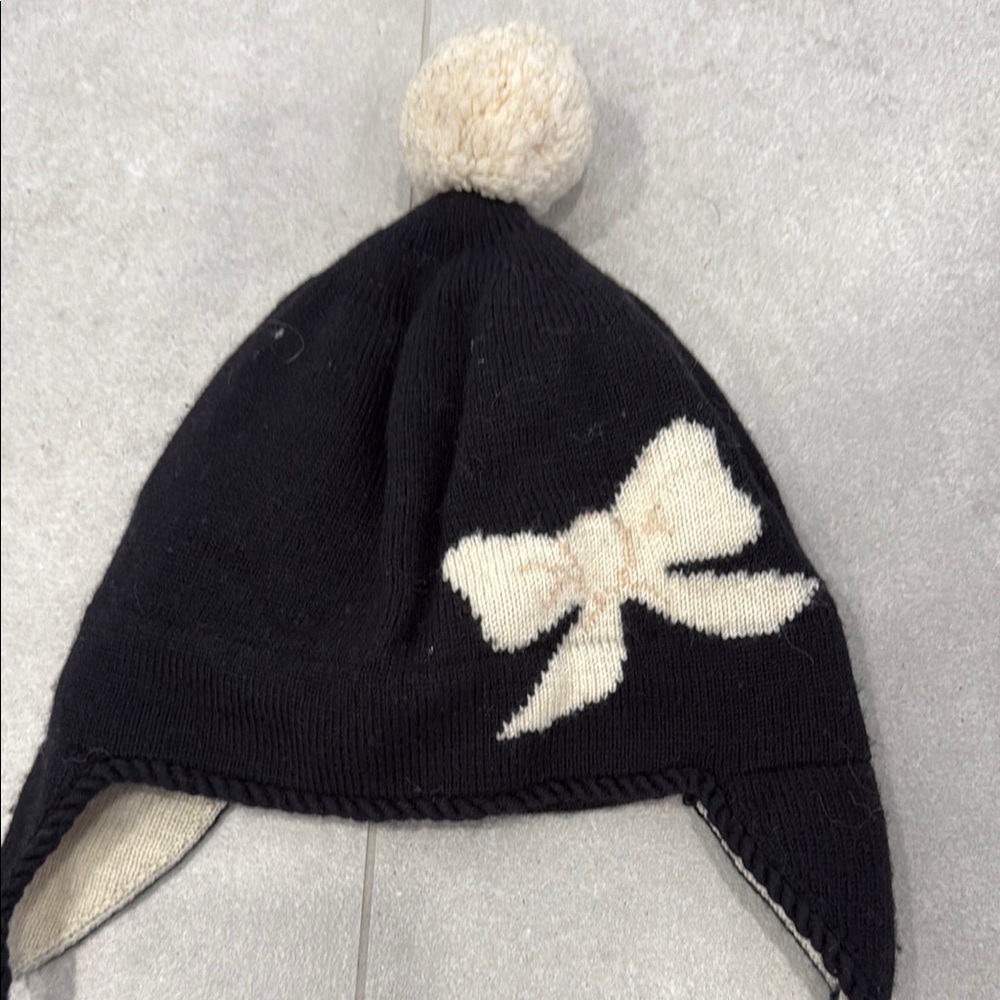 Kate Spade Bow Ski Hat with Kids Black and White Pom-Pom Hat - Picture 3 of 7
